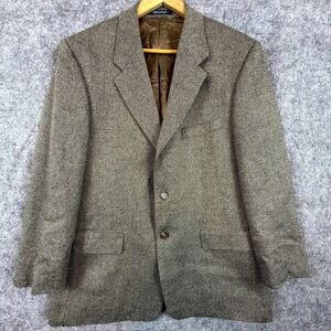 Vintage Kasper Sport Coat Men 42 Small Brown Herringbone Silk Wool Formal Blazer